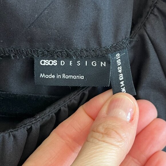 ASOS Black Puff Sleeve Babydoll Mini Dress Size 10 - Picture 6 of 10